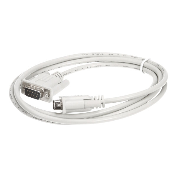 A white cable with a DB9 connector on it.