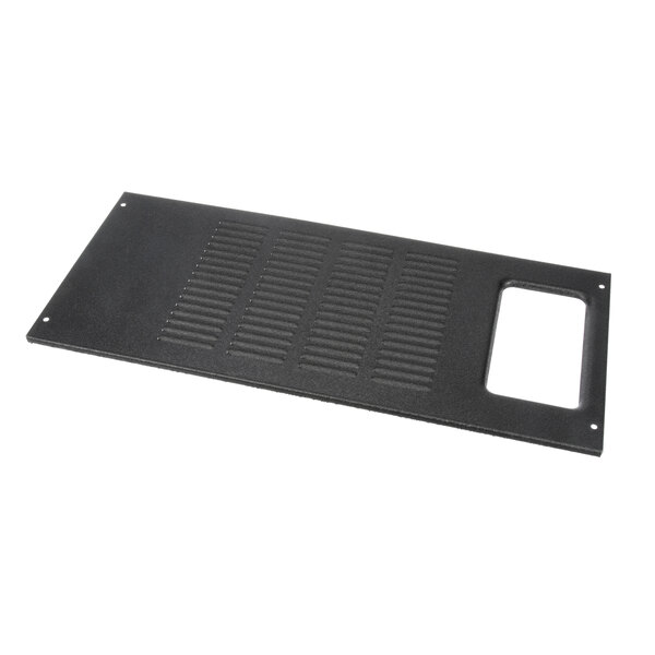 A black rectangular Glastender front louver panel with holes.