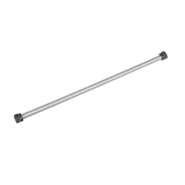 A metal rod with black nuts on the ends and a black handle.