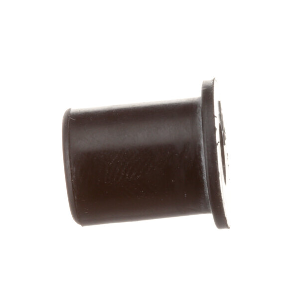 A black plastic round cap with a hole in it.