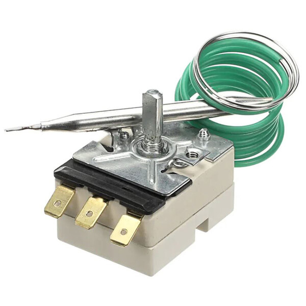 A Fagor Commercial thermostat with wires and a green wire.