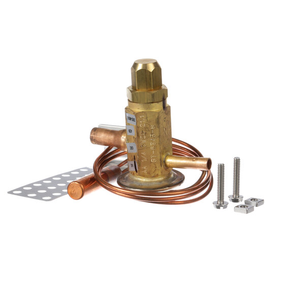 A Traulsen TXV valve with a copper pipe, screw and nut.