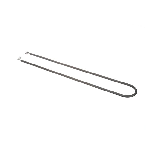 Two long thin metal heating elements with a metal strap on one end.