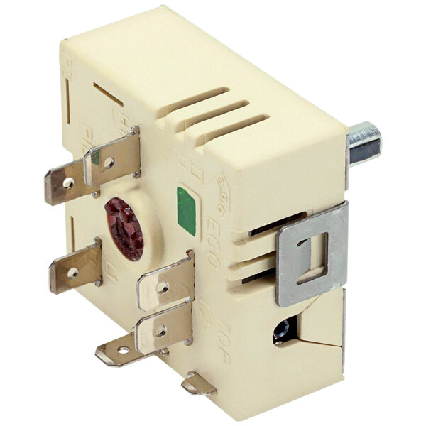 A white APW Wyott electrical switch with metal parts.