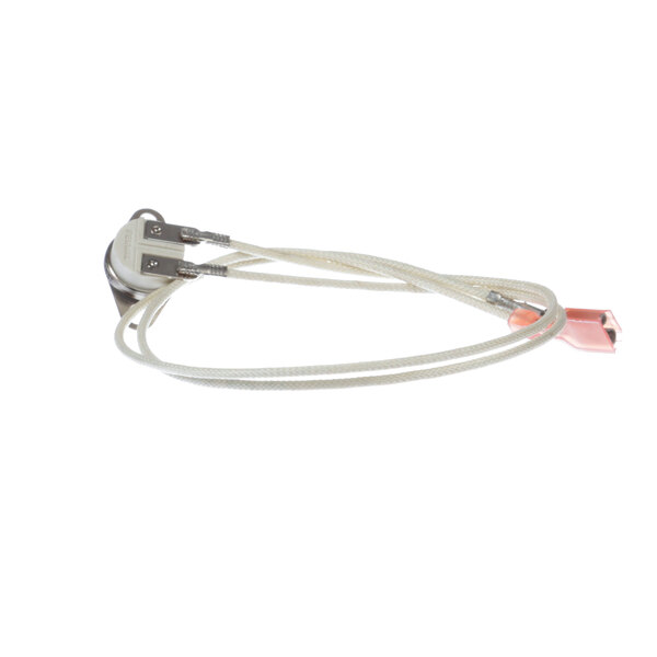A white cable with a red connector and a white wire for a Frymaster flanged hi-limit thermostat.