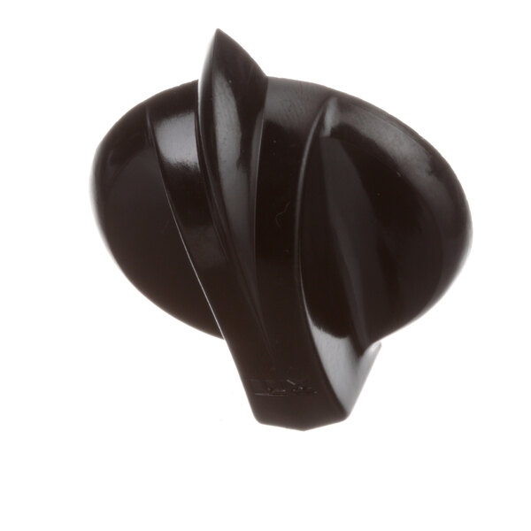 A black plastic curved knob with a pointer.