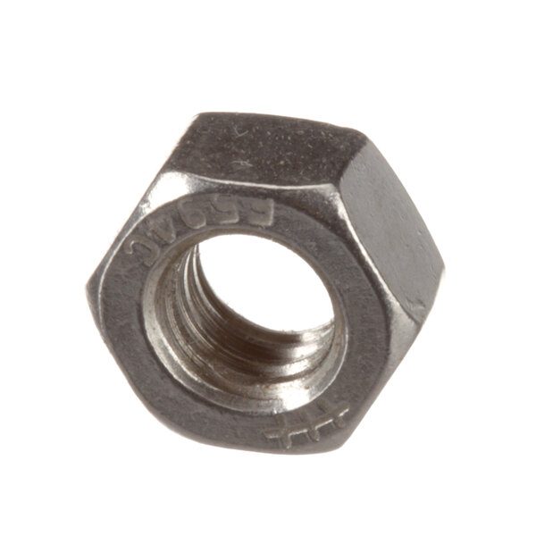 A close-up of a Blakeslee hex nut with a metal cap.