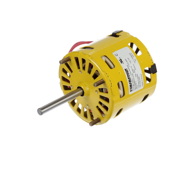 A yellow International Cold Storage electric motor with a metal rod.