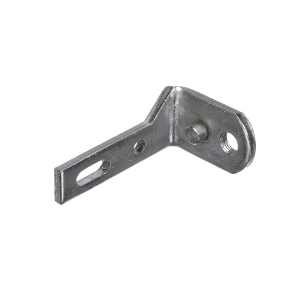 A Manitowoc Ice right hand hinge bracket with holes in it.