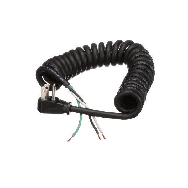 A black coiled electrical cord with a plug on the end for a Henny Penny fryer.
