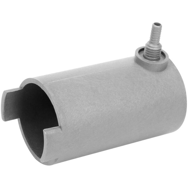 A grey metal Jet Tech air trap cylinder with a screw.
