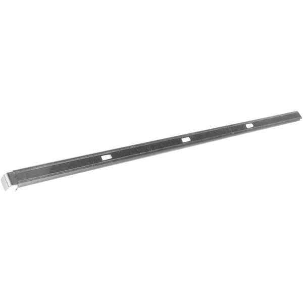 A Delfield metal refrigeration pan divider bar with a black handle.