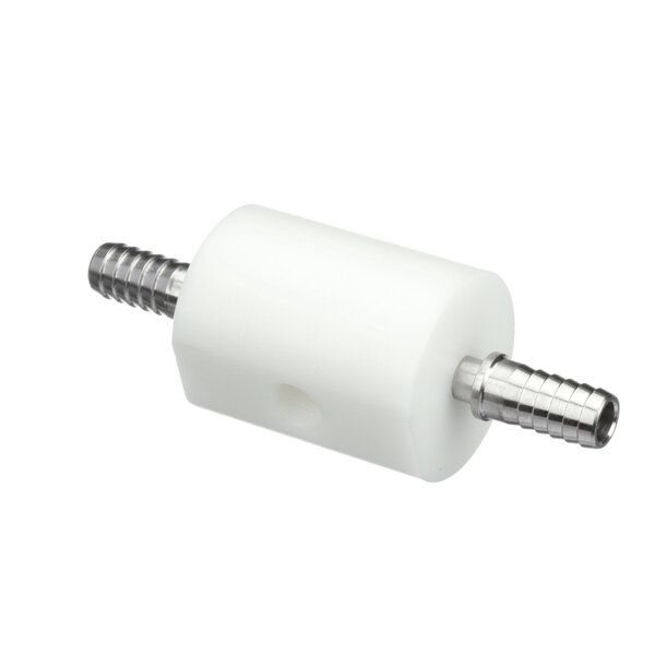 A white plastic cylinder with metal tips and screws.