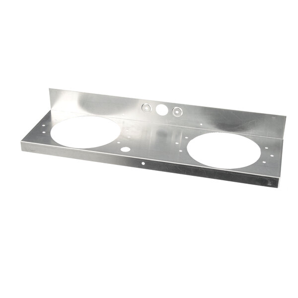 A stainless steel Delfield baffle plate with two holes.