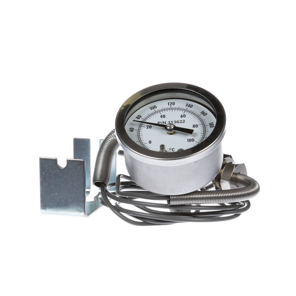 A Champion flange thermometer with a pressure gauge.