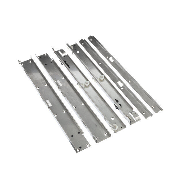 A set of Southbend metal drawer slides with wheels.