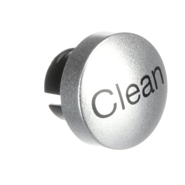 A close-up of a silver circular Franke Clean Button with the word "clean" on it.
