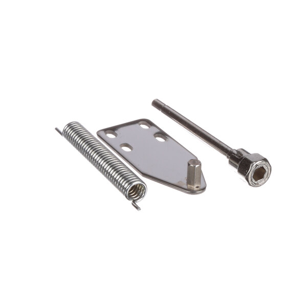 A metal screw and spring for a Norlake left hinge assembly kit.