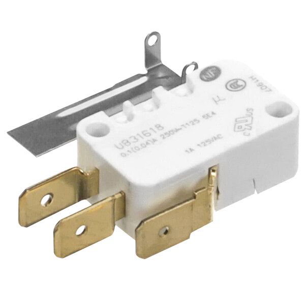 A white Meiko switch with gold metal connectors.