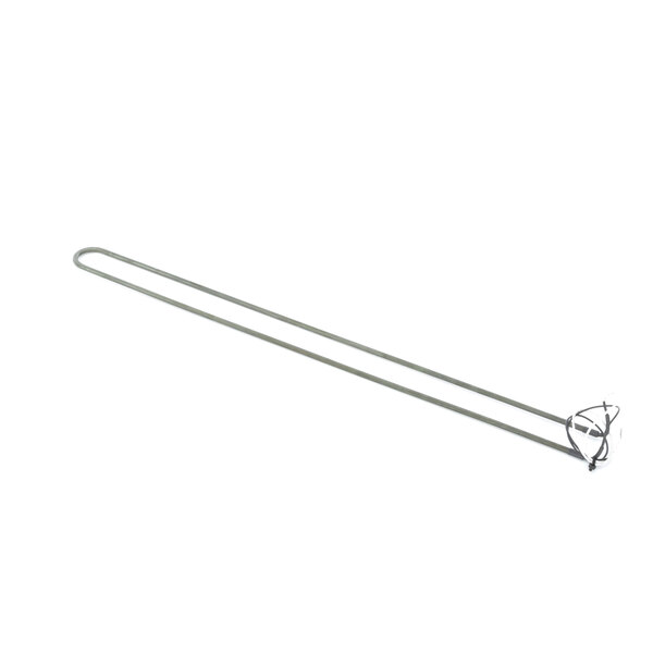 A long thin metal rod with a hook on the end on a white background.