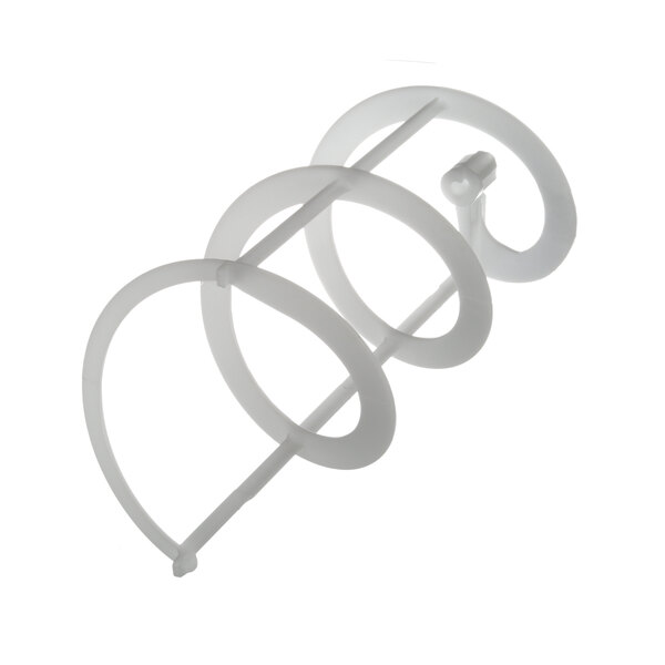 A white plastic spiral with two loops on the outer edge.