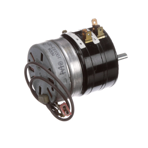 A small round metal Southbend timer motor with wires.