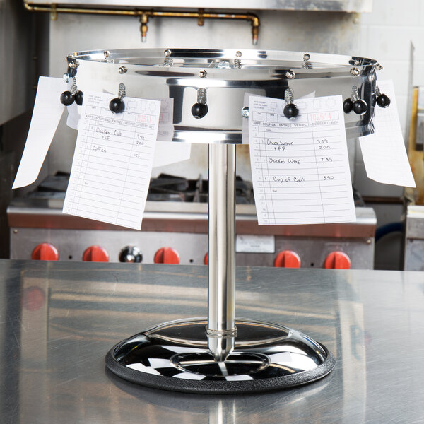 Carlisle 3812MP 14" Stainless Steel 12 Clip with Pedestal Base Portable Order Wheel Ticket Holder