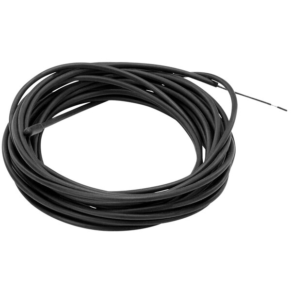 A black cable with a black and white wire on a white background.