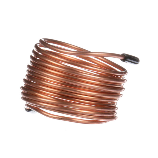 A close-up of a copper capillary tube coil.