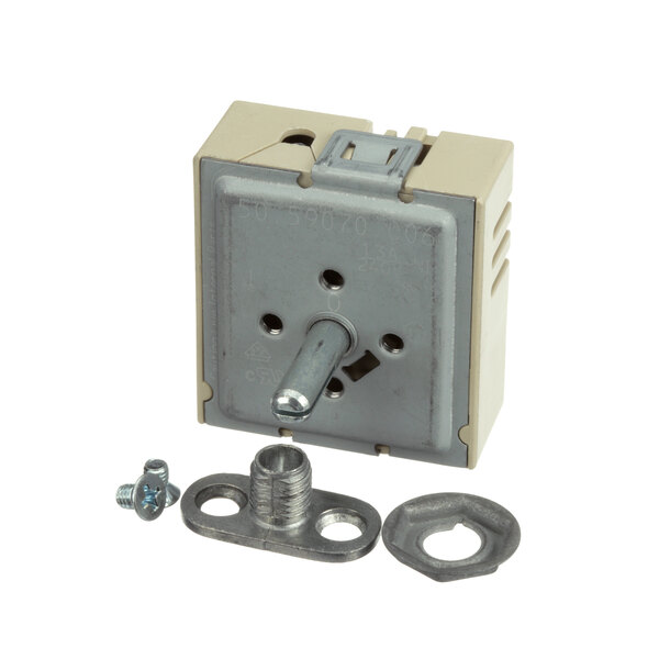 A Duke 5579-2 Infinite Switch with two screws and nuts.