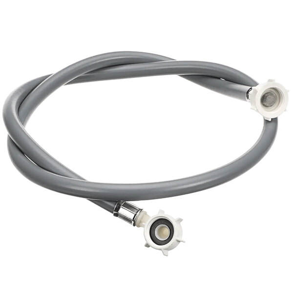 A grey hose with white connectors.