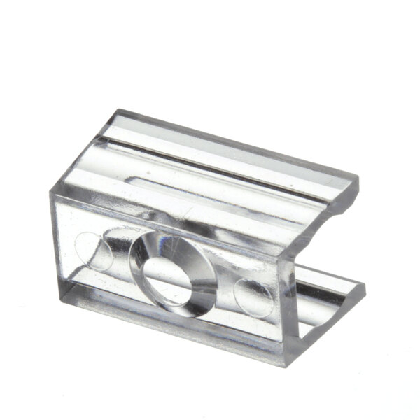 A clear plastic Federal Industries shelf clip.