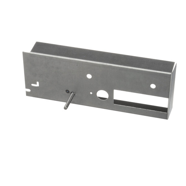A Frymaster front left metal bracket with two holes and a screw.