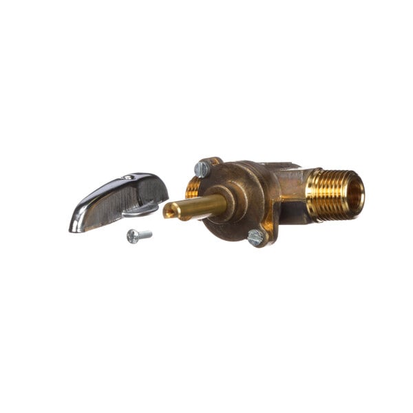 A brass Blodgett gas valve with a screw.