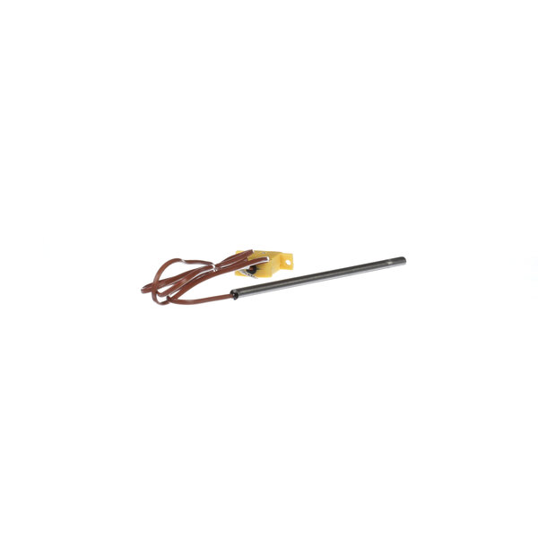 A metal rod with a yellow and brown cord.