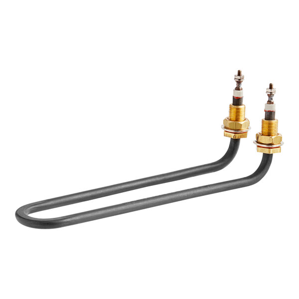 A pair of black and gold plated heating elements with black wires and gold connectors.