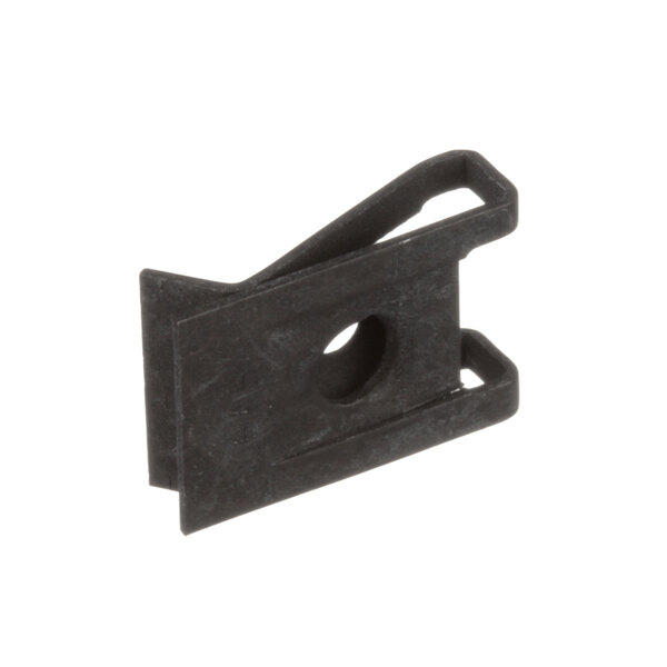 A black plastic Multiplex clip with a hole in it.