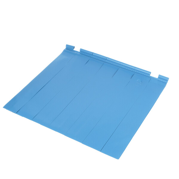 A blue plastic sheet with a handle.
