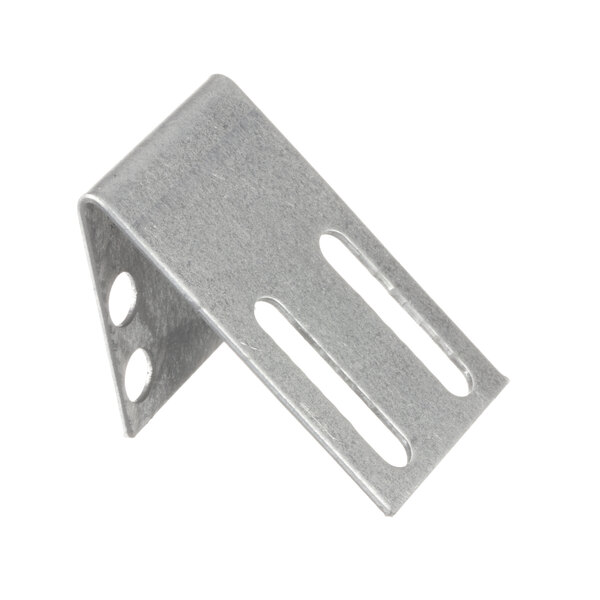 A metal corner bracket with holes.