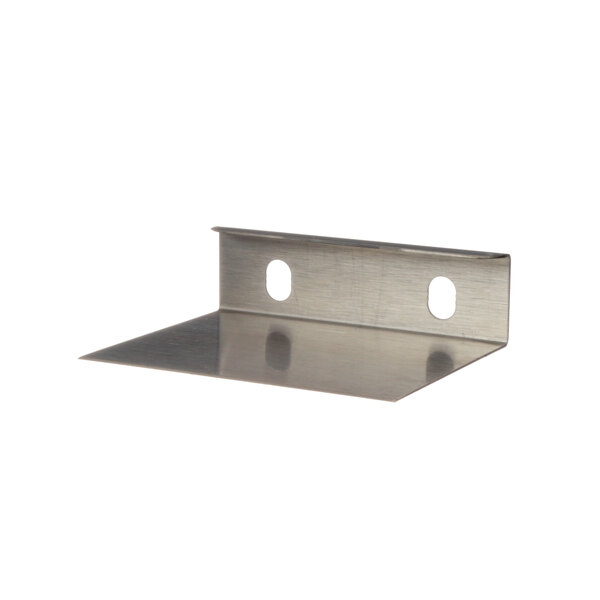A stainless steel metal corner with holes.
