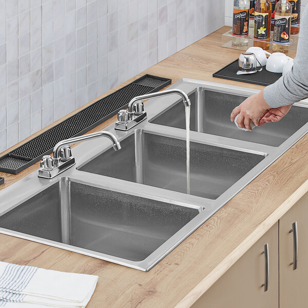 Regency 16" x 20" x 12" 16-Gauge Stainless Steel Three Compartment Drop-In Sink with (2) 8" Faucets