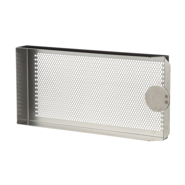 A Stero strainer pan with a metal mesh screen with holes.