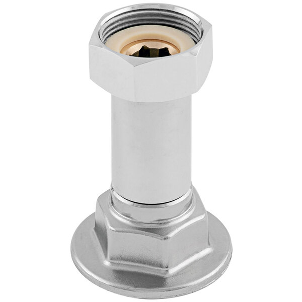 A T&S stainless steel inlet extension for a coupling with a nut.