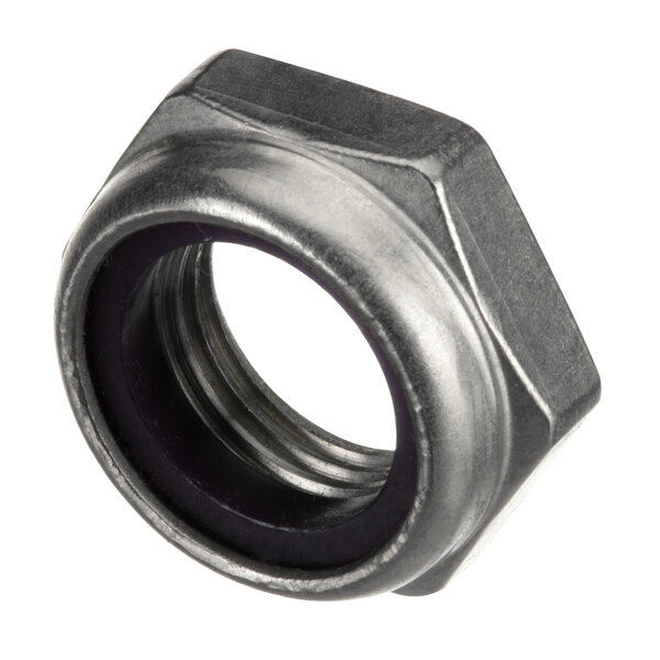 An aluminum Hobart nut with a black finish.