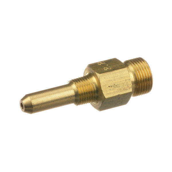 A gold brass orifice nut with a threaded end.