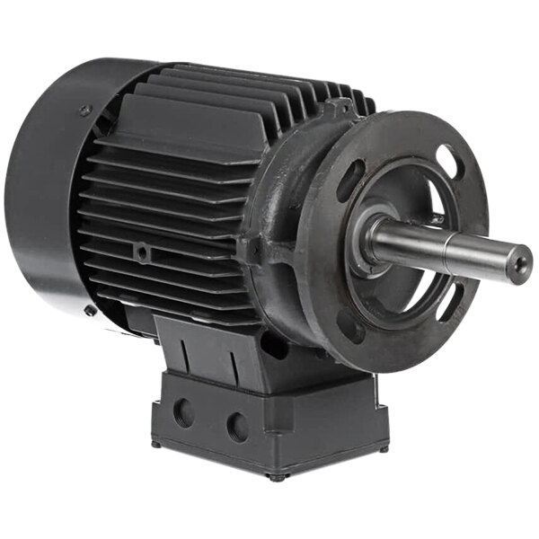 A black electric motor with a round metal disc.
