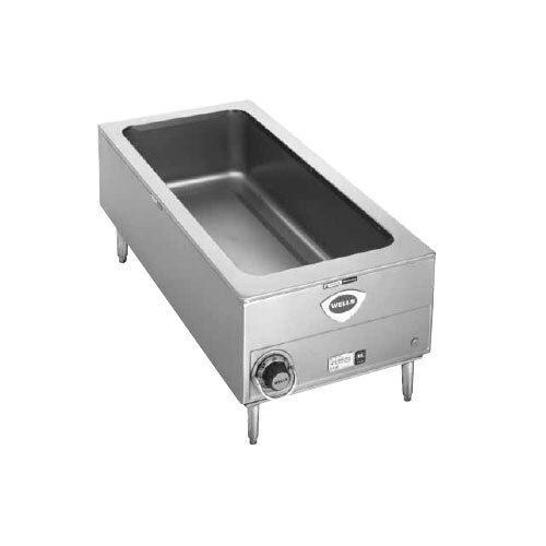 A Wells stainless steel countertop food warmer with a drain.