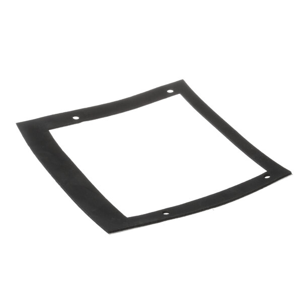 A black rubber square with a hole in the middle and holes in the sides.