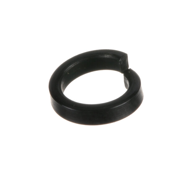 A black rubber washer with a hole in it on a white background.