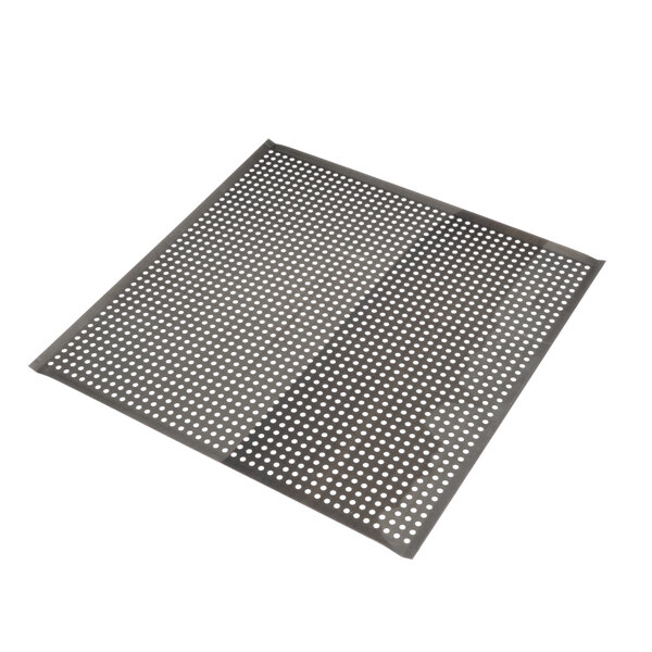 A black metal perforated screen with white dots on it.